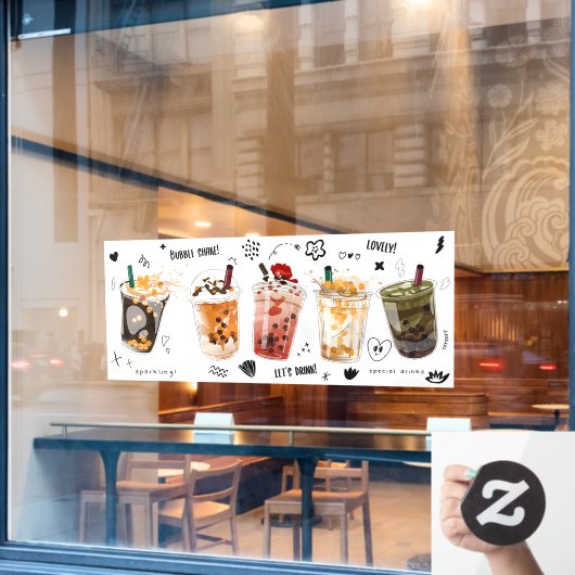 バブルミルクティーボバパールミルクおいしい飲み物 ウィンドウサイン (カフェ窓)