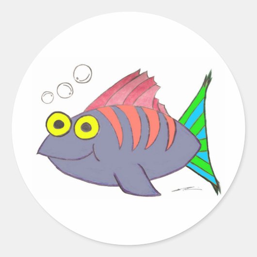 バブルユニークカラフルの魚の漫画 ラウンドシール (正面)