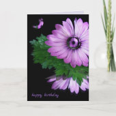 バブルリフレクション付きバースデーパープルデイジー カード (正面)