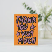 バブルレターの紫とオレンジのカード、どうもありがとうございます! ポストカード (スタンド正面)