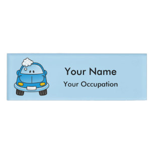 バブル付き青い車Name Tag 名札