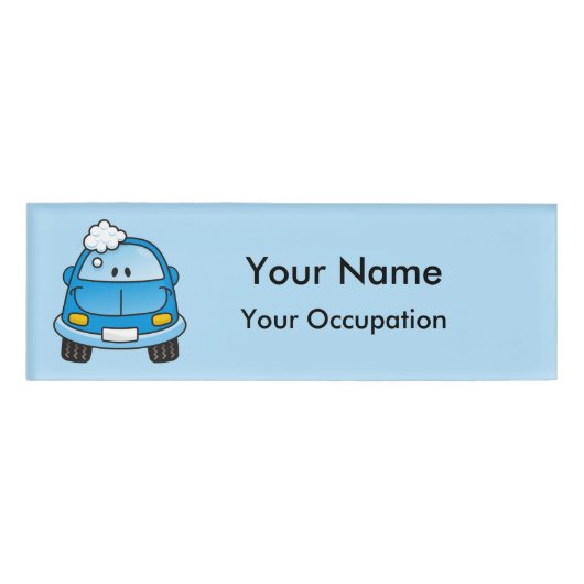 バブル付き青い車Name Tag 名札 (正面)