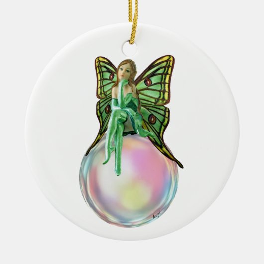 バブル妖精、花の妖精、妖精のギフト、妖精 セラミックオーナメント (正面)