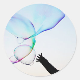 バブル空の背景たくさんのバブルのハンドシール ラウンドシール