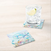 バブル空の背景の青いミニマル泡 スクエアペーパーコースター (インサイチュ)