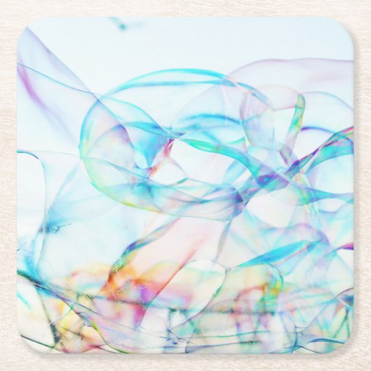 バブル空の背景の青いミニマル泡 スクエアペーパーコースター (正面)