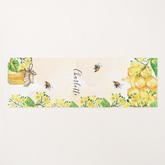 バブル蜂ハチミツ黄色花模様科モノグラム ヨガマット (正面(横))