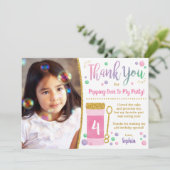 バブル誕生日サンキューカード | ピンクと金ゴールド 招待状 (スタンド正面)