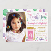 バブル誕生日サンキューカード | ピンクと金ゴールド 招待状 (正面/裏面)