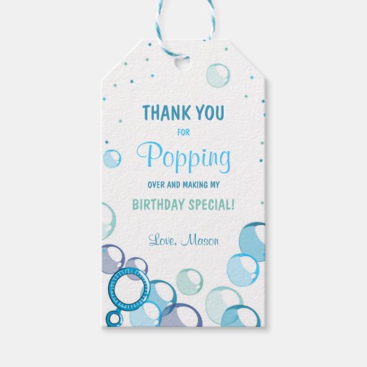 バブル誕生日感謝の気持ちのギフトタグ 男の子 青 ギフトタグ (正面)