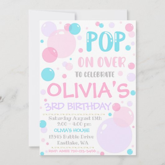 バブル誕生日招待状ポップ・アートのオンオーバー 招待状 (正面)