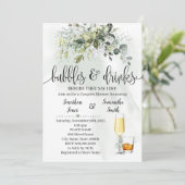 バブル＆ドリンク ブライダルシャワー ユーカリ グリーン 招待状 (スタンド正面)
