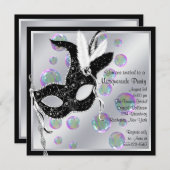 バブル ブラックアンドホワイト マスカレードパーティー 招待状 (正面/裏面)