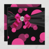 バブル ブラック タイ パーティー ピンク ブラック パーティー インビテーション (正面/裏面)