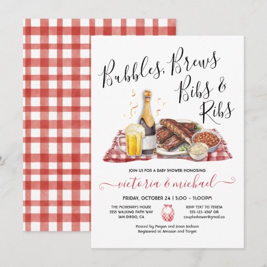 バブル ブリュース ビブス アンド リブス ベイビー シャワー 招待状 (正面/裏面)