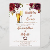 バブル&ブローズカップルウェディングシャワーバラ金ゴールド 箔招待状 (正面)