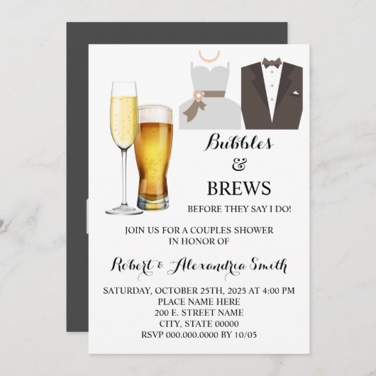 バブル&ブローズカップルズウェディングシャワー招待状 招待状 (正面/裏面)