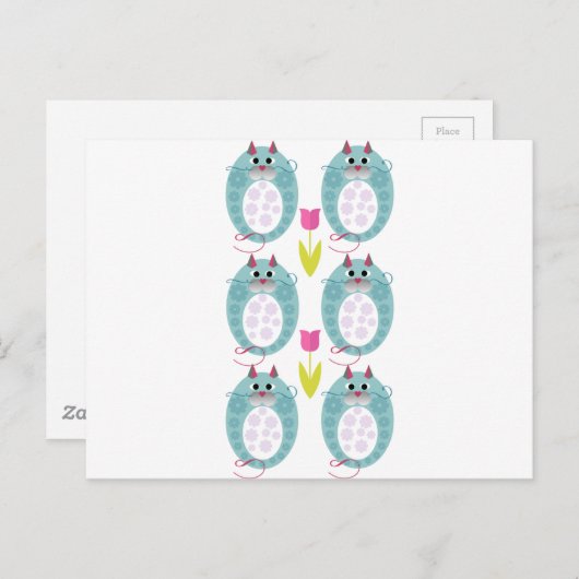 「バブーシュカット」と呼ばれるかわいい猫のぬいぐるみデザイン ポストカード (正面/裏面)