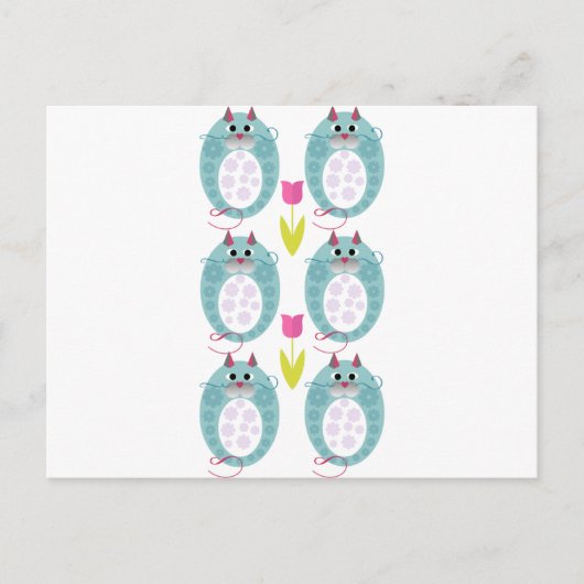 「バブーシュカット」と呼ばれるかわいい猫のぬいぐるみデザイン ポストカード (正面)