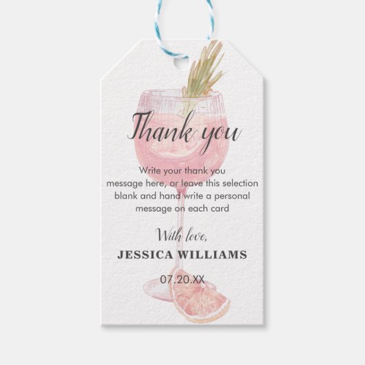 バブーブリーブランチエレガントピンクカクテルブライダルシャワー ギフトタグ (正面)