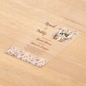 バブーブリーブランチベージュ桃バラブライダルシャワー アクリル招待状 (レイダウン)