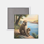 バブーンとサルのベビー：サルのジャングル野生動物 マグネット (正面/裏面)