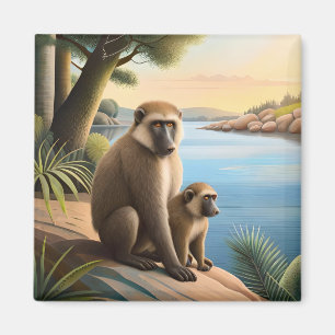バブーンとサルのベビー:サルのジャングル野生動物 マグネット