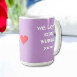 「バブXOXOが大好き」ソフト紫と白 コーヒーマグカップ