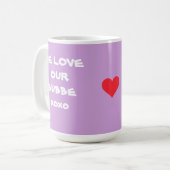 「バブXOXOが大好き」ソフト紫と白 コーヒーマグカップ (正面左)