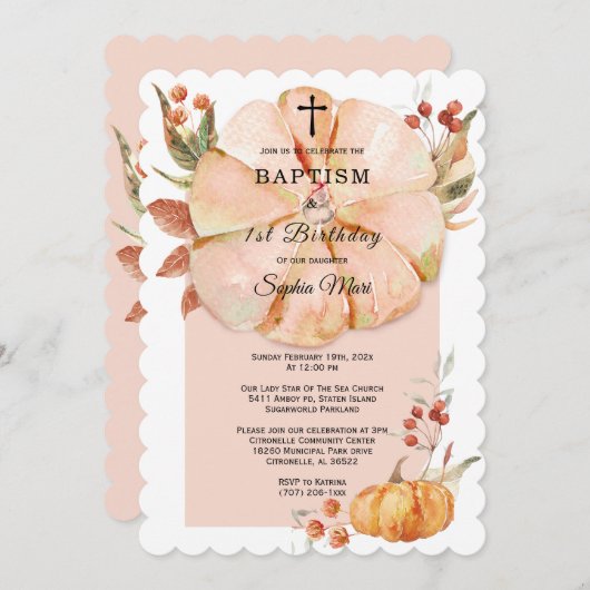 バプティスアンドファースト誕生日カボッキンガール 招待状 (正面/裏面)