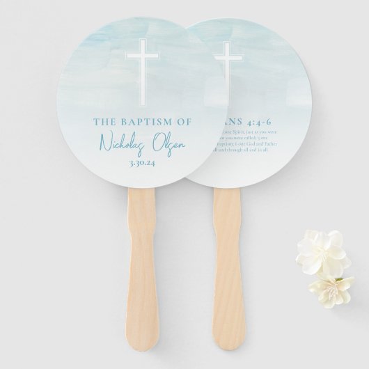 バプティスウォーターカラーパステルブルーハンドファン ハンドファン (正面&裏面)