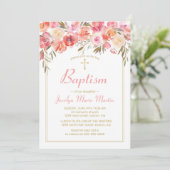 バプティスウォーターカラーフローラ赤面ピンクローズ 招待状 (スタンド正面)
