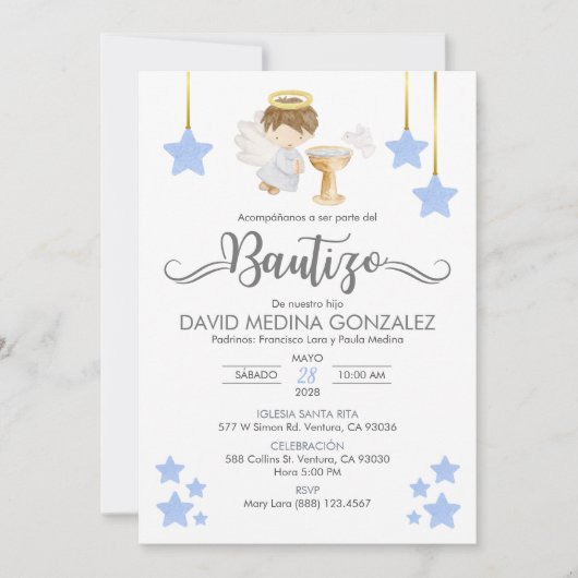 バプティスエンジェルスペインのボーイの招待バウティゾ 招待状 (正面)