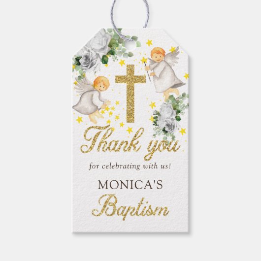 バプティスエンジェル金ゴールド男女兼用グリッター ギフトタグ (正面)