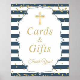 バプティスカード&ギフトネイビーブルー金ゴールドグリッター標識 ポスター
