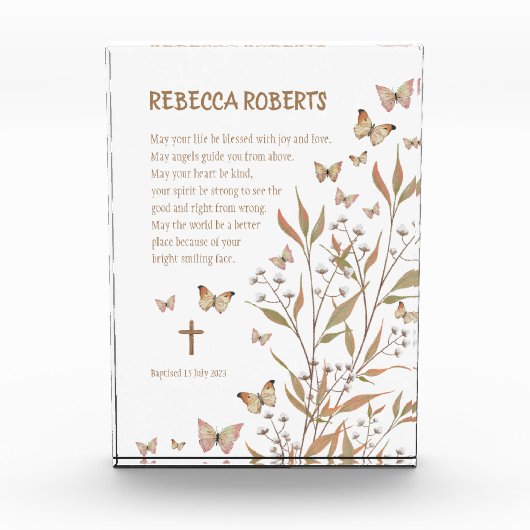 バプティスガールウォーター色の蝶と花 フォトブロック (正面)