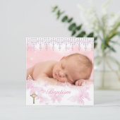 バプティスガールピンクシルバーバタフライクロス 招待状 (スタンド正面)