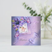 バプティスガールピンクパープルフォト《キリスト教》洗礼式や命名式 招待状 (スタンド正面)