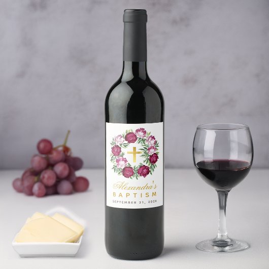 バプティスガールピンクブルゴーニュフローラリースフェイク金ゴールド ワインラベル