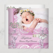 バプティスガールピンクホワイトフォト《キリスト教》洗礼式や命名式 招待状 (正面/裏面)
