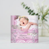 バプティスガールピンクホワイトフォト《キリスト教》洗礼式や命名式 招待状 (スタンド正面)