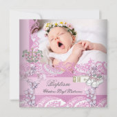 バプティスガールピンクホワイトフォト《キリスト教》洗礼式や命名式 招待状 (正面)