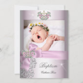 バプティスガールピンクホワイトレースフォト《キリスト教》洗礼式や命名式 招待状 (正面)