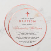 バプティスガールフェイクバラ金ゴールドマーブルピンクスクリプト 招待状 (正面/裏面)