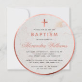 バプティスガールフェイクバラ金ゴールドマーブルピンクスクリプト 招待状 (正面)