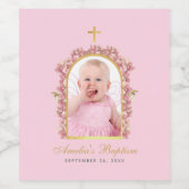 バプティスガール写真ピンクランフローラ金ゴールドアーチ ワインラベル (シングルラベル)