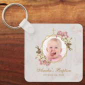 バプティスガール写真ピンクランフローラ金ゴールド大理石 キーホルダー (正面)