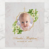 バプティスガール写真フローラ大理石金ゴールドホワイトリリー ワインラベル (シングルラベル)