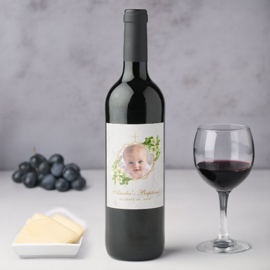 バプティスガール写真フローラ大理石金ゴールドホワイトリリー ワインラベル