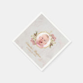 バプティスガール写真大理石ピンクオーキズ金ゴールドフローラ スタンダードカクテルナプキン (角)